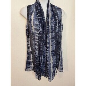 Coldwater Creek Womens Vest One Size Open Front Sheer Blue Tie Dye Boho EUC